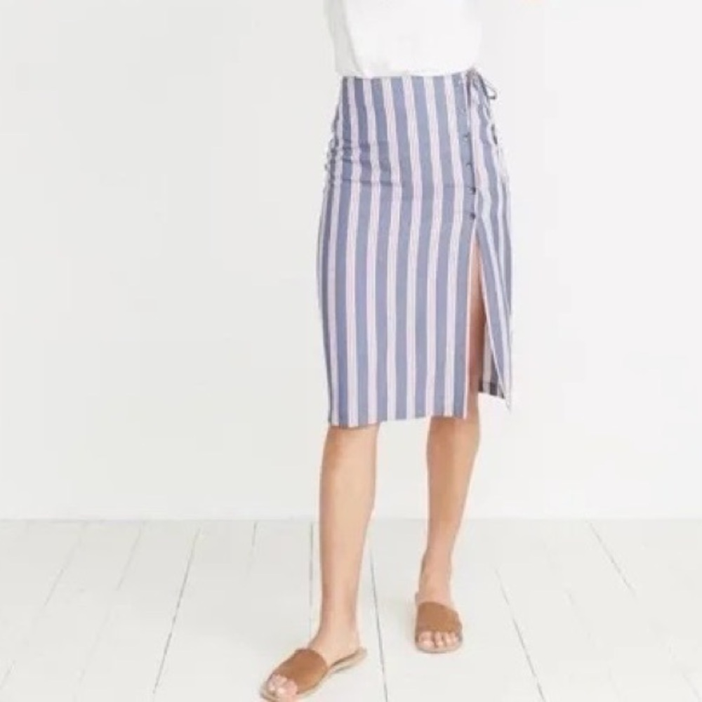 Striped Blue & White Side-Slit Pencil Skirt